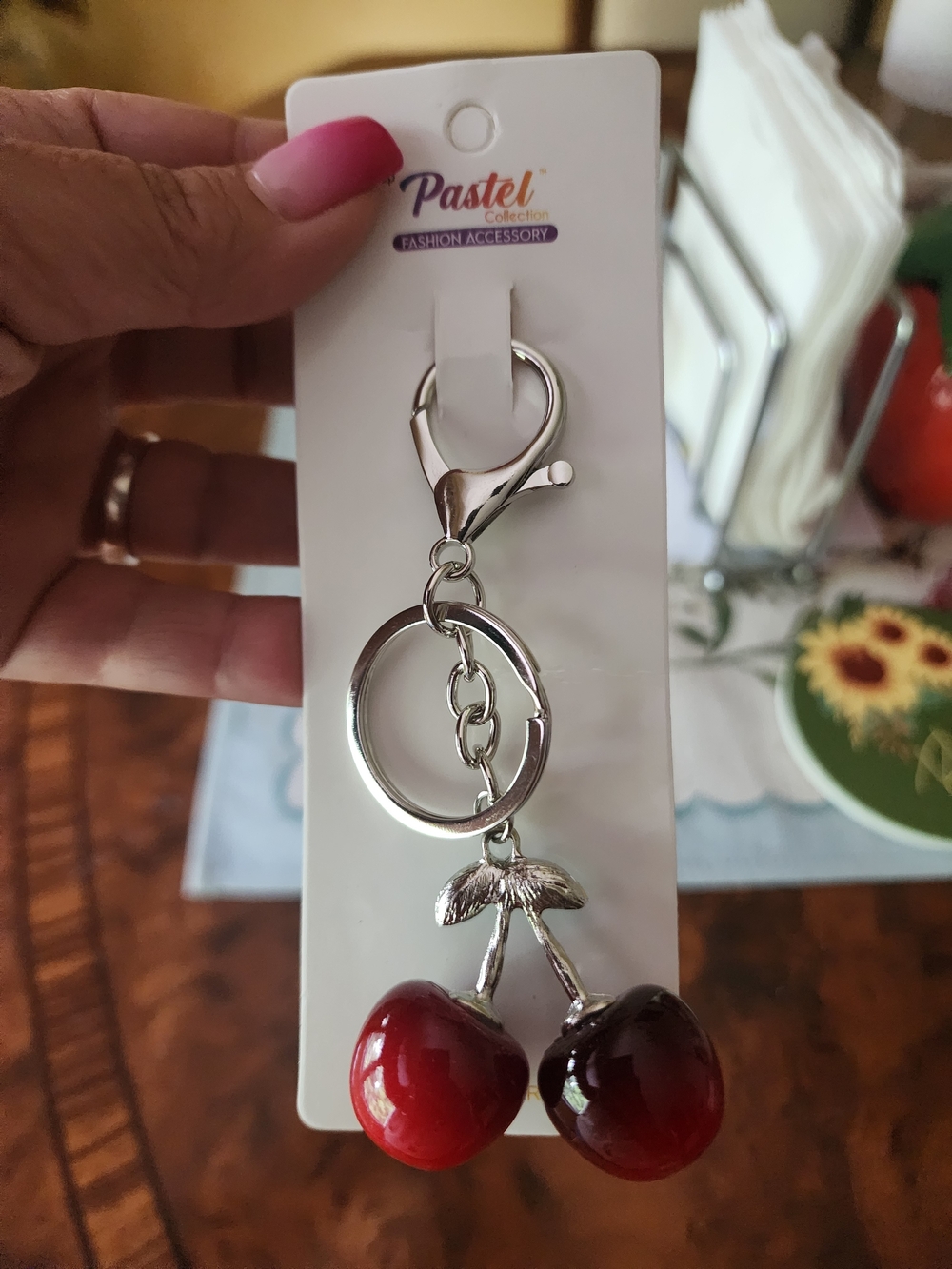 🍒 Cherry Keychain Purse Charm – Silver Tone | Cute Fruit Bag Charm | - Picture 3 of 3